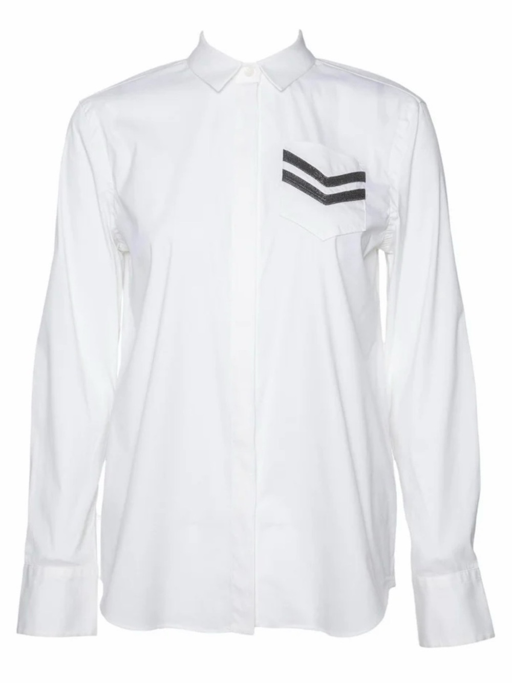 Brunello Cucinelli White Dress Shirt with Black Stripe Chest Pocketr
